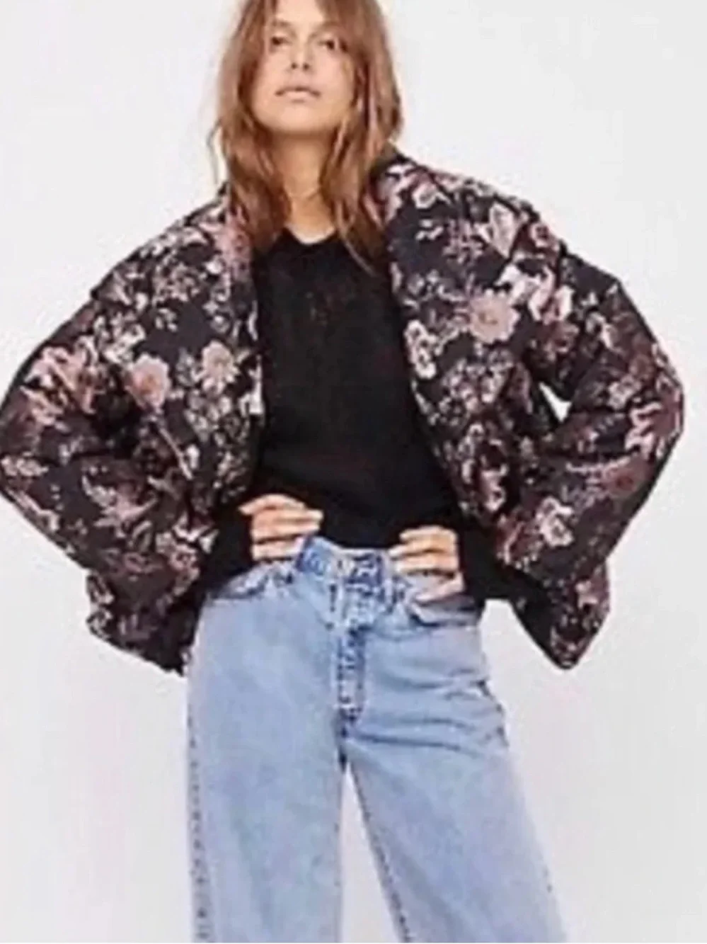 Free People Oversized Jacquard Puffer Floral Jacket, Size M